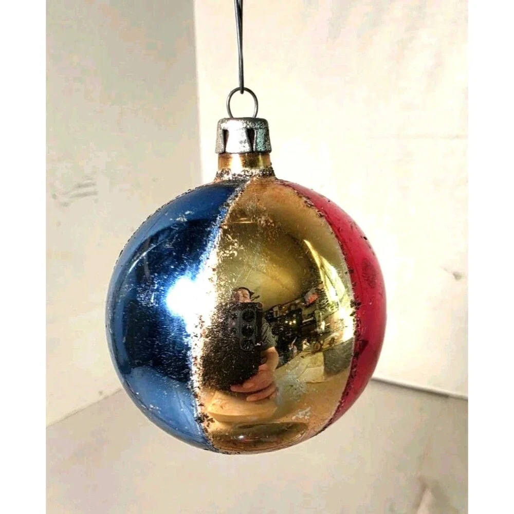 Vintage MCM Poland Christmas Ornament, 2-1/2” Tall,  Tri-Colored